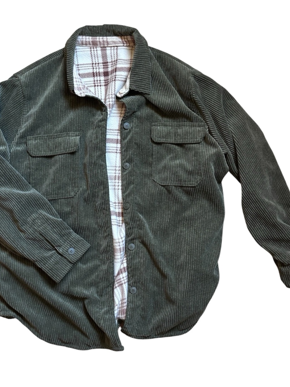 Corduroy Lined Shacket in Olive Green-Men
